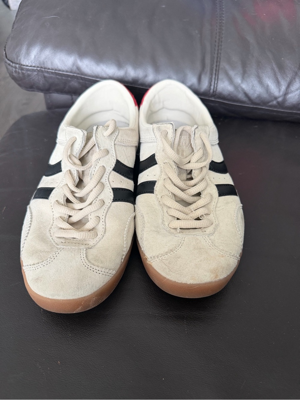 Unisex Casual Suede Sneakers in Beige with Black Stripes